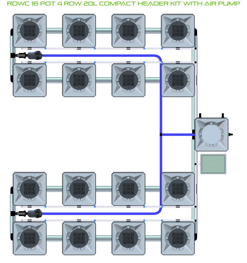 Alien Hydroponics RDWC 16 Pot 4 Row Kit