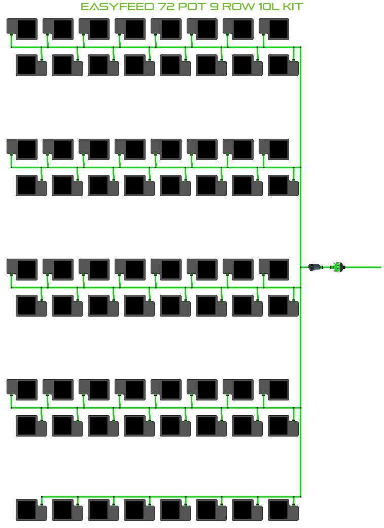 Alien Hydroponics EasyFeed 72 Pot 9 Row Kit