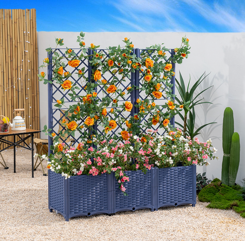 Raised Bed 3 Pots Indoor Outdoor Garden Patio Courtyard Poly Rattan Planter Promotion Usage for Climbing Plants