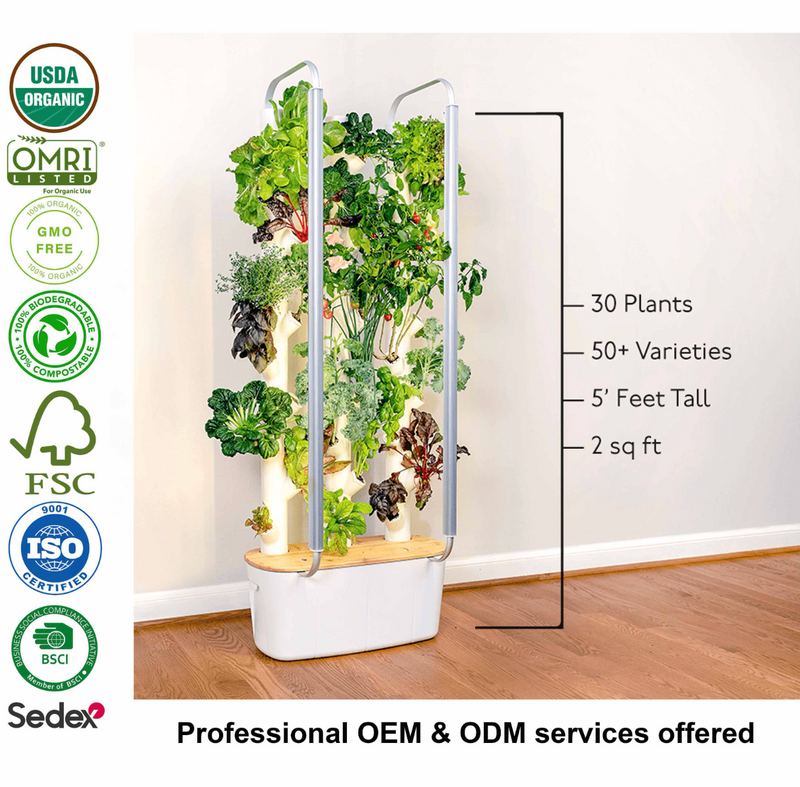 Non-GMO Herb Vegetable Seeds Indoor Vertical Hydroponics Garden Kit Large Steel Planters LED Grow Lights Non-GMO Herb Vegetable